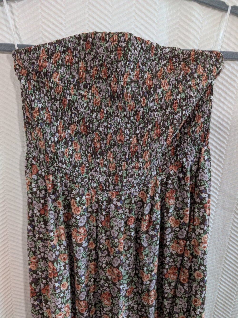 Floral Tube Maxi Dress Brown Smocked Ruffle Hem Boho Cottagecore Size Medium NWT - Picture 10 of 13